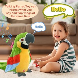 Surplex Electric Talking Parrot Toy, Voice Repeat and Singing in English, Recording Bird Toy, Animal Wings Waving Plush Bird, Sensory Learning Toy for Children