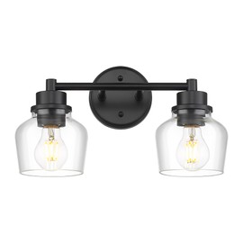 Emak Modern Black Bathroom Lights, Farmhouse Vanity Lighting Fixtures with Clear Glass Shade, 2-Light Vanity Lights for Bathroom, Makeup Desk, Mirror, VL122-BK-CG-2