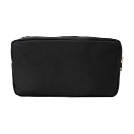 La Sorella Travel Makeup Bag – Portable Cosmetic Bag with 3 Compartment - Small Makeup Bag Organizer – Chenille Letter Makeup Bag for Girls & Women - Black