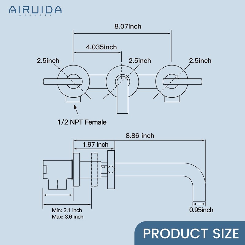 Airuida Wall Mounted Antique Brass 3 Hole Dual Handle Bathroom