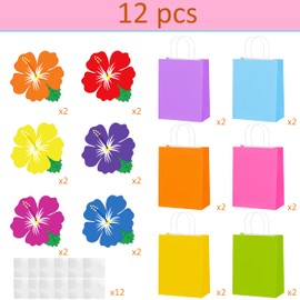 C L cooper life 12Pcs Hawaii Tropical Party Gift Treat Bags with Handles Hibiscus Flowers Paper Tote Bags for Hawaiian Flower Theme Birthday Decorations Hawaii Luau Aloha Party Supplies