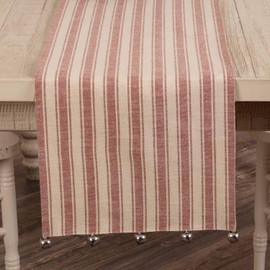 Piper Classics Sleigh Bells Ring Ticking Stripe Table Runner, 90" Long, Farmhouse Christmas Red & Cream w/Bells, Christmas, Country Holiday Décor