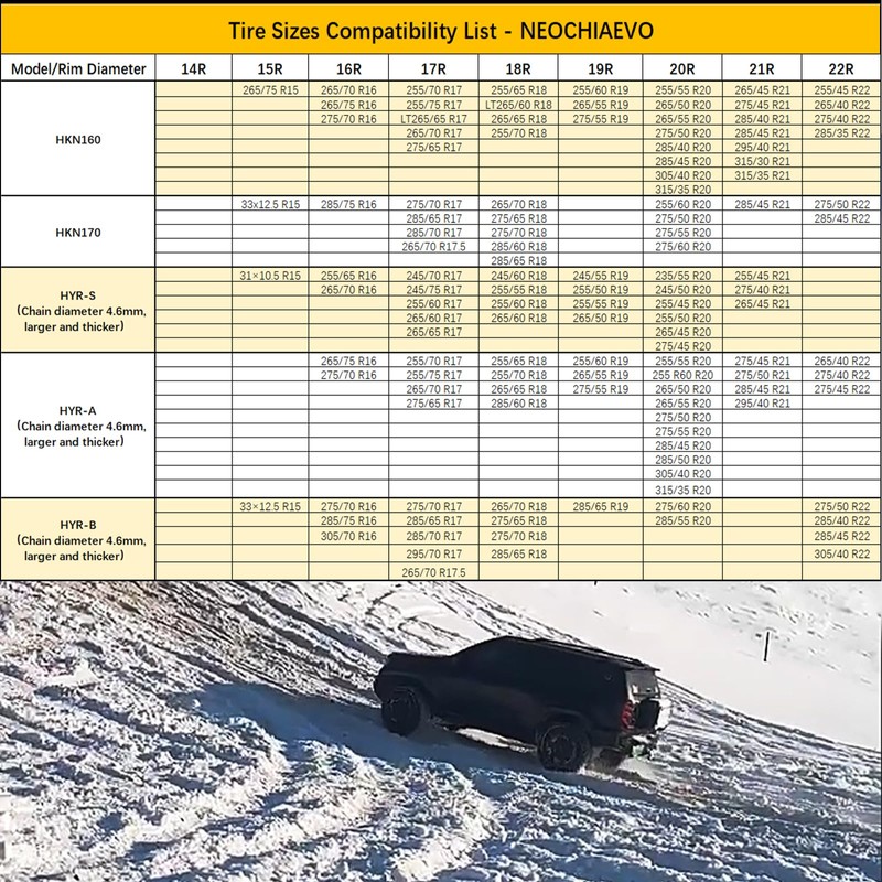 ​​NEOCHIAEVO Auto Tightening Snow Chains Tire Chains, 1-Minute Quick Install,