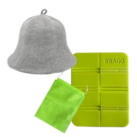 Vivrella Sauna Hat Towel Fabric, Men's, Women's, Soft, Double Layered Construction, Washable, Hair Damage Prevention, Sauna Mat, 3-Piece Set with Case, grey/green mat, Free size