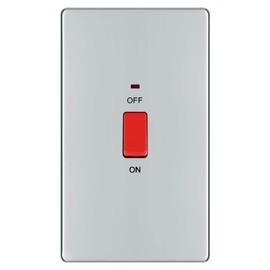 BG Electrical FPC72 SCREWLESS FLAT PLATE POLISHED CHROME 45A DOUBLE POLE SWITCH WITH INDICATOR DOUBLE PLATE GREY