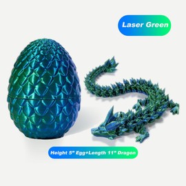 STONESTAR 3D Printed Dragon Fidget Toys, Full Articulated Dragon Crystal Dragon in Egg, Home Office Executive Desk Toys, 11" Dragon with 5" Egg (Laser Green)