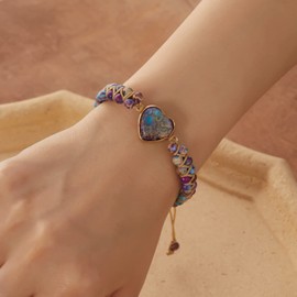 For Daughter - Love You Forever Jasper Heart Bracelet, You Are Always In Mine Heart From Mom Double Layer Natural Stone Beaded Wrap Adjustable inspirational Gift Jewelry (Daughter Jasper Heart Purple)