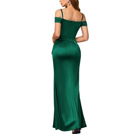 Miusol Women's Sexy Off Shoulder Satin High Split Ruched Style Evening Party Maxi Dress (XX-Large, Dark Green)