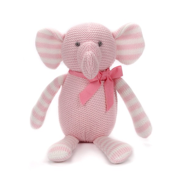 FLUFFYFUN Cotton Knitted Elephant Baby Plush Toy (Pink)