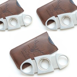 Stainless Steel Cigar Cutter Guillotine with Leather Pouch,Double Blade for a Precise Perfect Cut(Bronze Deer)