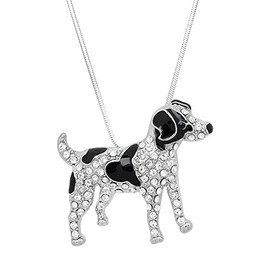 Falari Dog Pendant Necklace Rhinestone Crystal Rhodium High Polished J0683