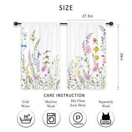 Riyidecor Spring Floral Kitchen Curtains Wildflower Rod Pocket Colorful Flower Leaves Watercolor Plant Botanical Women Girls Blossom Nature Bedroom Living Room Treatment Fabric 2 Panels 27.5Wx39H Inch