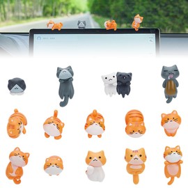 PLIGREAT 14 Pcs Cute Cat Car Rearview Mirror Accessories Fun Cat Figure Rearview Mirror Ornament for Car Dashboard Automotive Window Truck Interior Decoration Universal Car Interior Decor Accessories