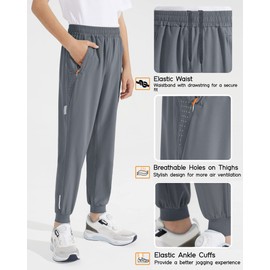 Dizoboee Boys Lightweight Jogger Pants Youth Kids Quick Dry Hiking Active Athletic Pants with Zipper Pockets, 2 Pack, Black/Dark Grey, L