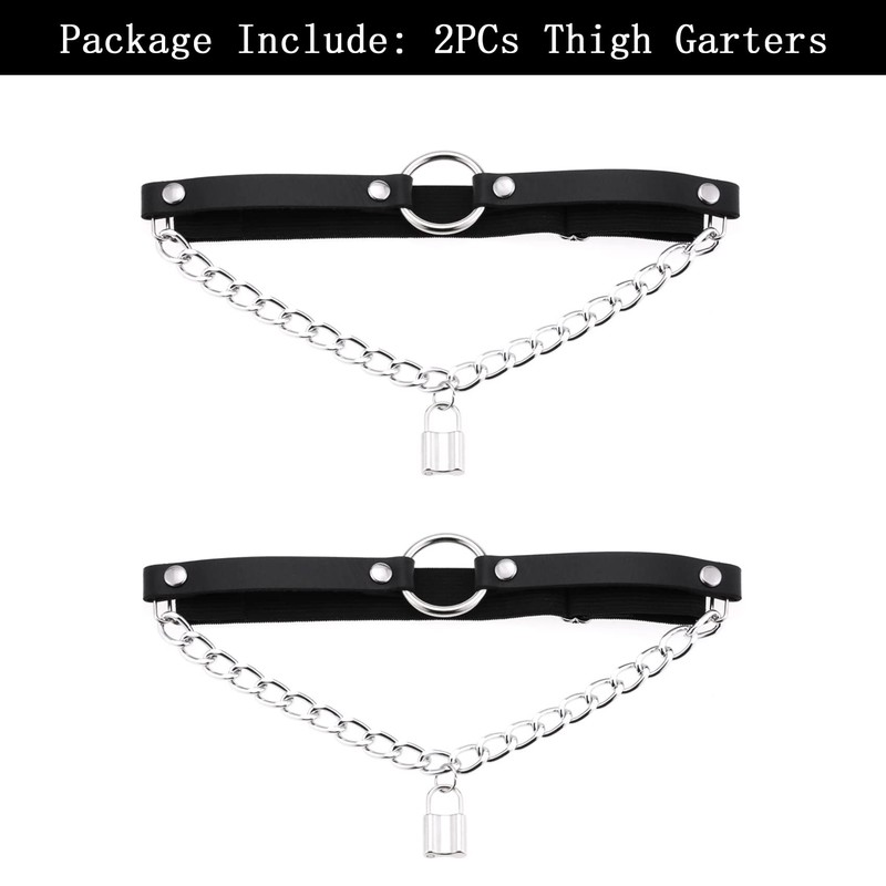 alisikee O-ring Leg Garter with Key Chains, Elastic Punk Thigh