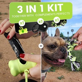 Correa retráctil para Perros pequeños y medianos, Kit 3 en 1 con dispensador de Bolsas para excrementos y Juguete de Cuerda, Correa para Paseos controlados.