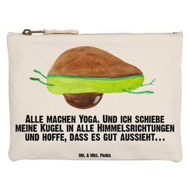 Mr. & Mrs. Panda L Makeup Bag Avocado Yoga - Gift, Sports, Case, Humour, Healthy, Veggie, Cosmetic Bag, Pencil Case, Makeup, Cosmetic Bag, Vegan, Avocado Yoga Vegan, White, Hand drawn