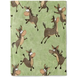 ainori Playful Donkey Flannel Blanket - Cute Cartoon Animal with Happy Donkeys on Green Throw - Soft Cozy Gifts Blankets for Kids,Modern Decor,Home Fun Room Whimsical Accent 50x60in