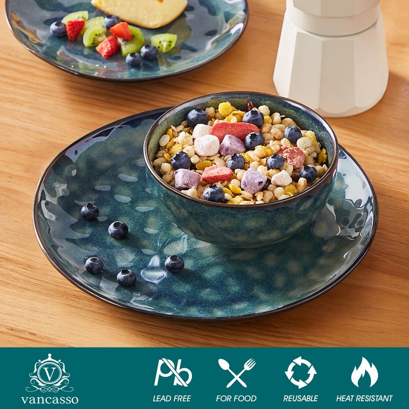 vancasso Starry Dinnerware Set for 4, Handmade Reactive Glaze Stoneware