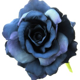 5 Inch Navy Blue Rose Silk Flower Brooch Pin with Locking Bale