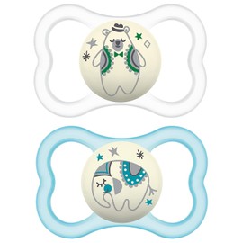 MAM Air Night Pacifiers, MAM Sensitive Skin Pacifier 6+ Months, Glow in The Dark Pacifier, Best Pacifier for Breastfed Babies, Baby Neutral Pacifiers, 6-16 (Pack of 2)