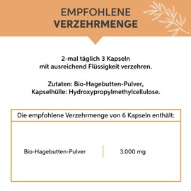 Organic Rosehip Capsules Pack of 1000 | High Dose 3000 mg Daily Dose | EU Cultivation in Premium Raw Food Quality Vegan | 100% Pure without Additives (DE-ÖKO-007)