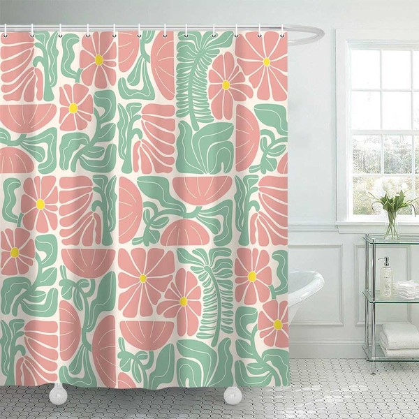 DeeCabin DeeCabin Boho Abstract Colorful Floral Shower Curtain, Vintage Retro