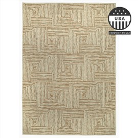 FH Home Outdoor Rug - Waterproof Easy to Clean Stain Resistant - Patio Indoor Outdoor Porch Deck Balcony Entryway - Geometric Modern - Budapest - Beige - 6' x 9'