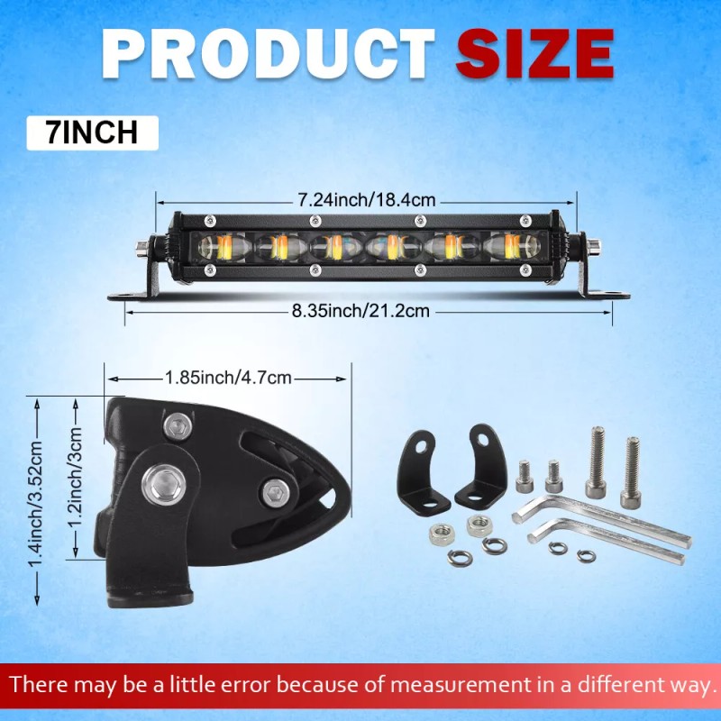 BraveWAY 2pcs 7inch LED Light Bar Dual Color Strobe Emergency