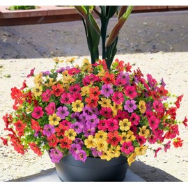 16 Bundles Artificial Faux Plants Flowers Outdoor Spring Summer Decoration Faux Silk Colorful Mix Daisy UV Sun Resistant Realistic for Porch Patio Home Planter Window Box Yard Decor