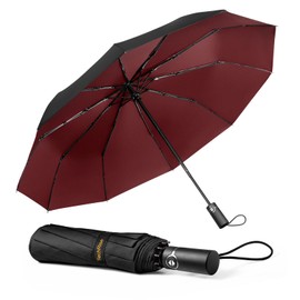 TechRise Umbrella Pocket Umbrella Storm Resistant Large -10 Ribs Windproof Storm Pocket Umbrella Automatic Compact with One Button Open and Close Automatic, Red & black