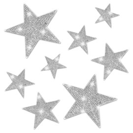 WELANE Rhinestone Patches, 8 PCS Iron On Star Appliques for Clothing, Jeans Repair Decoration (Silver, 4 Sizes)