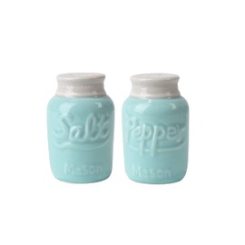 Light Blue Salt and Pepper Shakers Ceramic Mason Jar Spice Jars