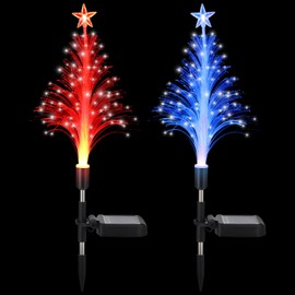 Baquler 2 Pcs Solar Christmas Tree Garden Stake Lights Outdoor Christmas Tree Lighted Yard Decorations Multicolor LED Solar Stakes for Pathway Lawn Patio Xmas Ornament(Classic Style)