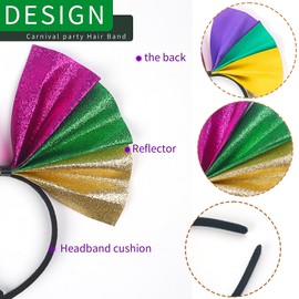 Doneace Mardi Gras Headband Sparkle Purple Green Gold Hairband Fat Tuesday Bow Headdress Design Carnival Hair Accessories for Women Girls Kids Mardi Gras Parade Party Gifts Holiday Headwear 1PCS