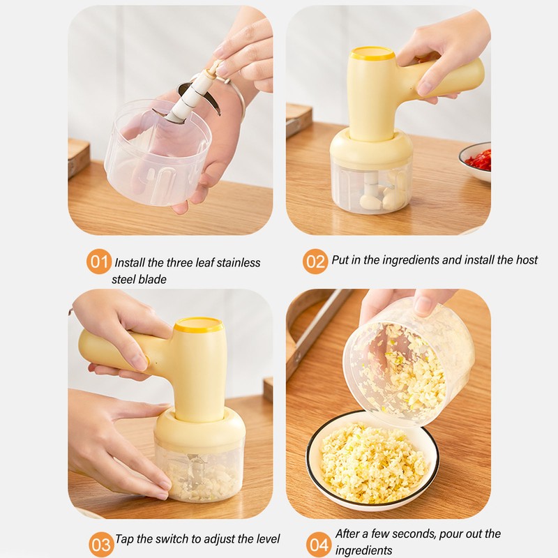 Electric Garlic Chopper Egg Beater Cordless Handheld Food Processor USB