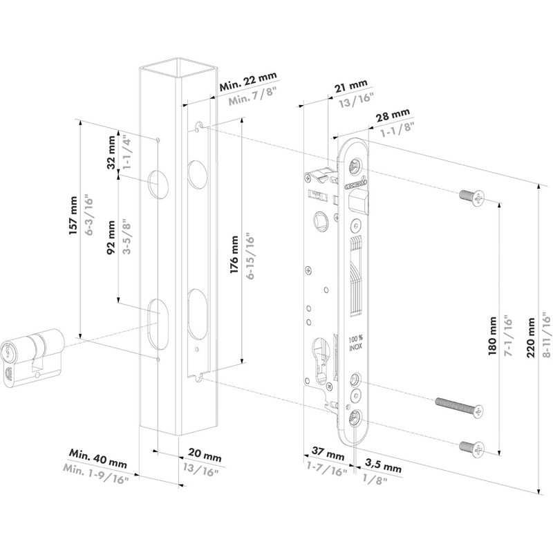 Fortylock Tubular Frame Lock with Hook Latch, PZ 92, Diameter