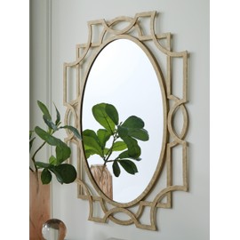 Signature Design by Ashley Fulkmore Art Deco Wall Mounted Metal Framed Accent Mirror, Metallic