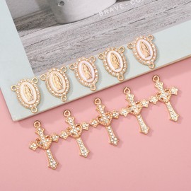 20 Piece Set Rhinestone Cross Connectors and Pendants for Jewelry Making (Gold)