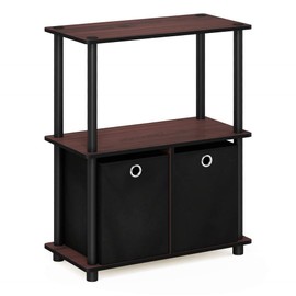 Furinno Go Green 3-Tier Multipurpose Storage Shelf with Bins, Dark Cherry/Black