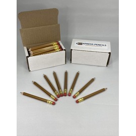 Half Pencils with Eraser - Golf, Classroom, Pew, Short, Mini - Hexagon, Sharpened, 2 Pencil, Color - Gold, Pkg of 36 Pocket Pencils™