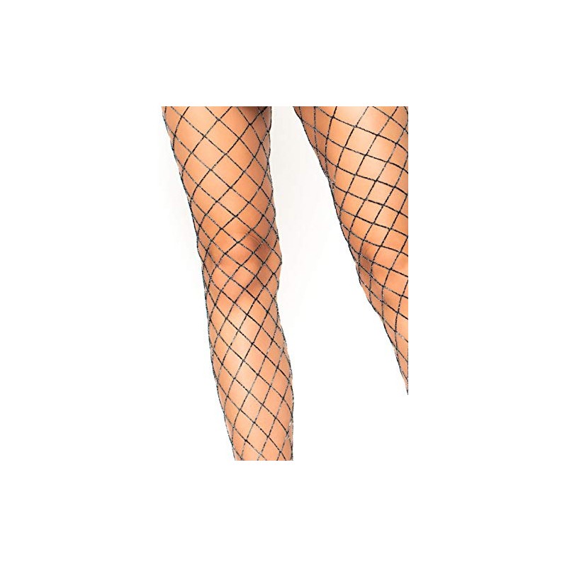 Leg Avenue Women's Lurex Fishnet Pantyhose, One Size, Black/Silver