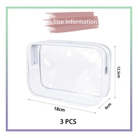 Jotia 3Pcs Clear Toiletry Bags, Clear Cosmetic Makeup Bag with Zippers, TSA Approved Travel Bag Clear Zippered Toiletry Carry Pouch Waterproof Clear PVC Bags Portable Travel Luggage Pouch (White, M)