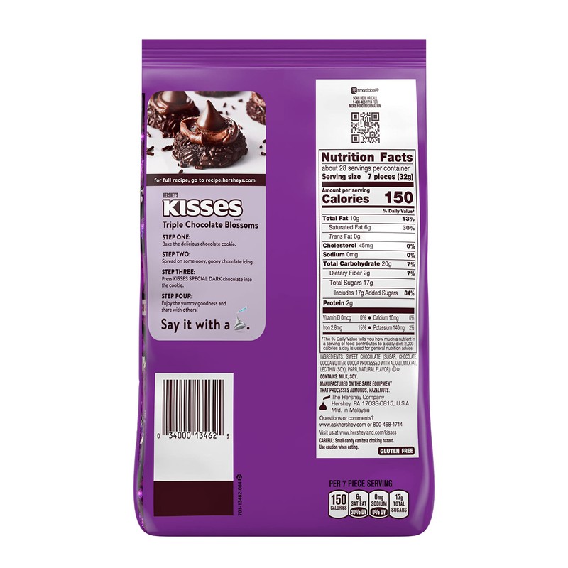 HERSHEY'S KISSES SPECIAL DARK Mildly Sweet Chocolate Candy Party Pack,