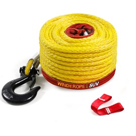 Synthetic Winch Rope 1/2" x 92'-25000 lbs Winch Line with Protective Sleeve,Forged Winch Hook,Safety Pull Strap go for 4WD Road Vehicle Truck SUV ATV UTV（Yellow）…