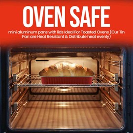 SISNOX 50 Packs of Disposable Mini Loaf Pans with Lids and Spoons, Rectangular Aluminum Foil Mini Baking Pans for Small Cakes, Cookie, Muffins, Tins Bread & Brownies (Red)