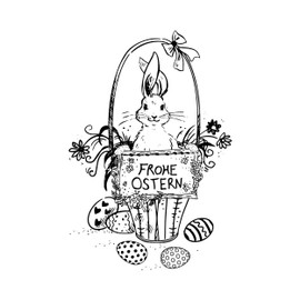 Newstamps Happy Easter Rabbit Basket Motif Stamp Large Wooden & Rubber for Cards and Gifts Crafts, Wooden Stamp for Easter, Easter Bunny, Scrapbook, Textile Stamp, Decoration, Children