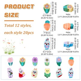 SUNNYCLUE 1 Box of 240 Easter Beads, Easter Bunny Beads, Carrot Beads, Polymer Clay Beads, Spring Easter Beads, Cartoon Animal Beads, Spacers, Loose Beads for Jewellery Making