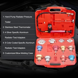 JIFETOR 14PCS Radiator Pressure Tester Tool Kit with Aluminium Pump and Metal Adapters, Red