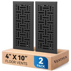 Ventyun Floor Register 4x10 Inches 2 Pack - Heavy Duty Walkable Steel Floor Vent Covers for Home Floor - Adjust Air Flow Direction Curved Safe Edges,Matte Black